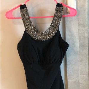 Black Bodycon Dress with Beaded Neckline